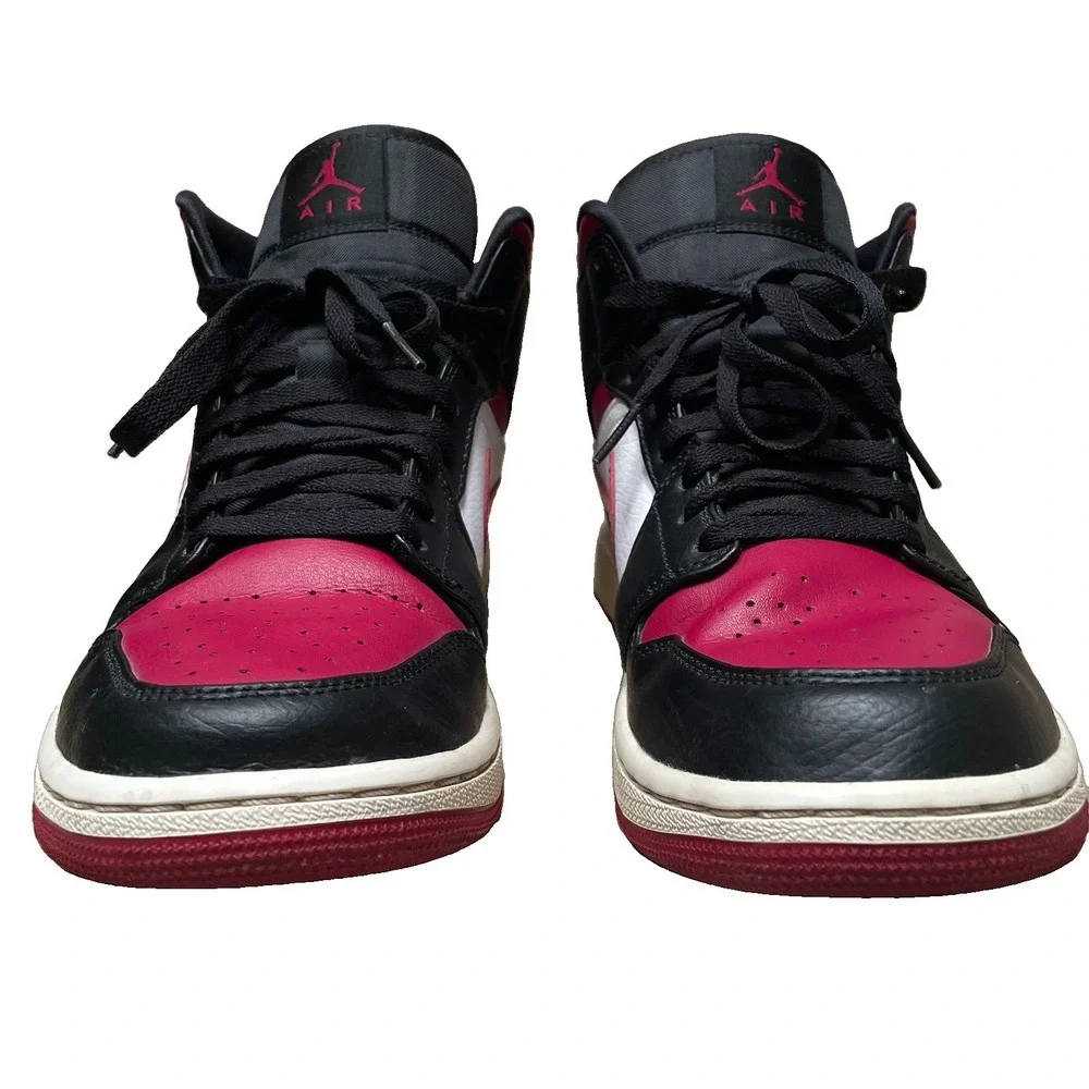 Nike Air Jordan 1 Bred Toe Men's 9.5 US Noble Raspberry Red & White 554724-066